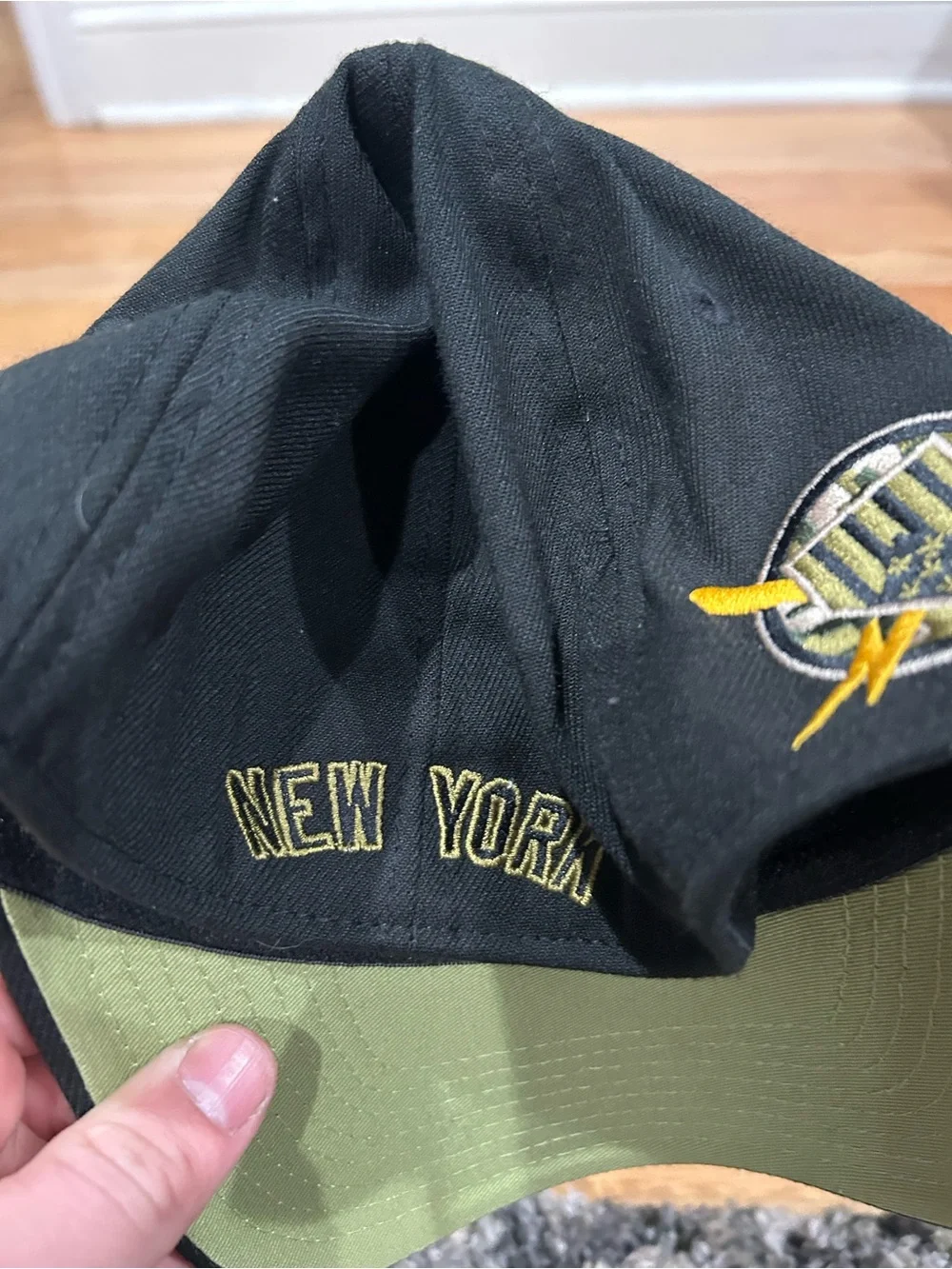 Black NY Military Baseball Cap with Yellow Star Accents